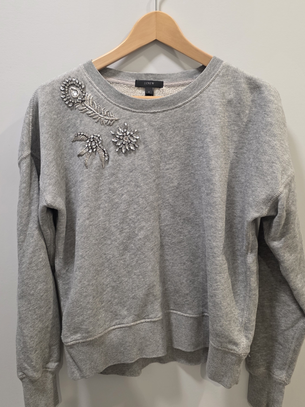 J. Crew Light Gray Crystal-Embellished Crewneck Sweatshirt
